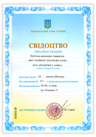 Certificate of registration in the State register of banks